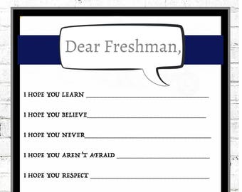 Dear Freshman-Advice Card-Instant Download