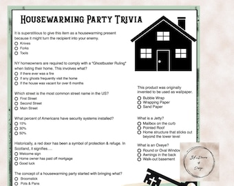 Juego de trivia de fiesta de inauguración de casa / Trivia de casas / Juego de trivia de casa nueva / Descarga instantánea y clave de respuestas