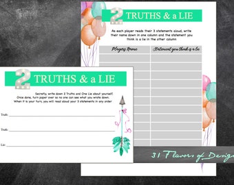 Birthday Party Game Two Truths and a Lie Game - Printable Game for Birthday Party