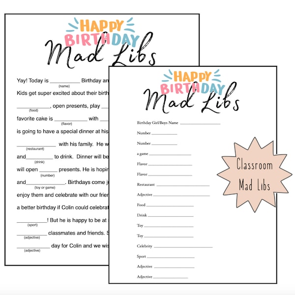 Birthday Mad Lib - Etsy