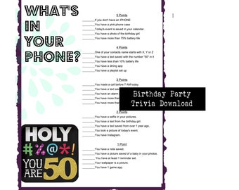 50th Birthday Party Game | Whats in your phone-Birthday Party Ideas-Download Printables