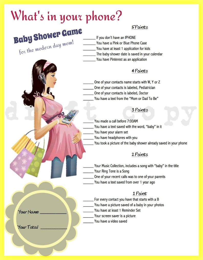 CUSTOM ORDER Whats In Your Phone Baby Shower Game Phone Game Etsy custom-order-whats-in-your-phone-baby-shower-game-phone-game-etsy