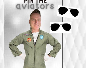 Pin the Aviators- Birthday Party Game \ Retirement Party Game - Customized with your Pic, cut out sunglassess Included