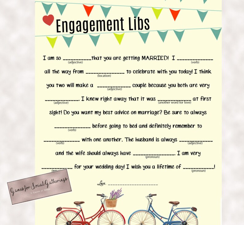 Engagement Libs Wedding Shower Mad Libs Engagement Party | Etsy