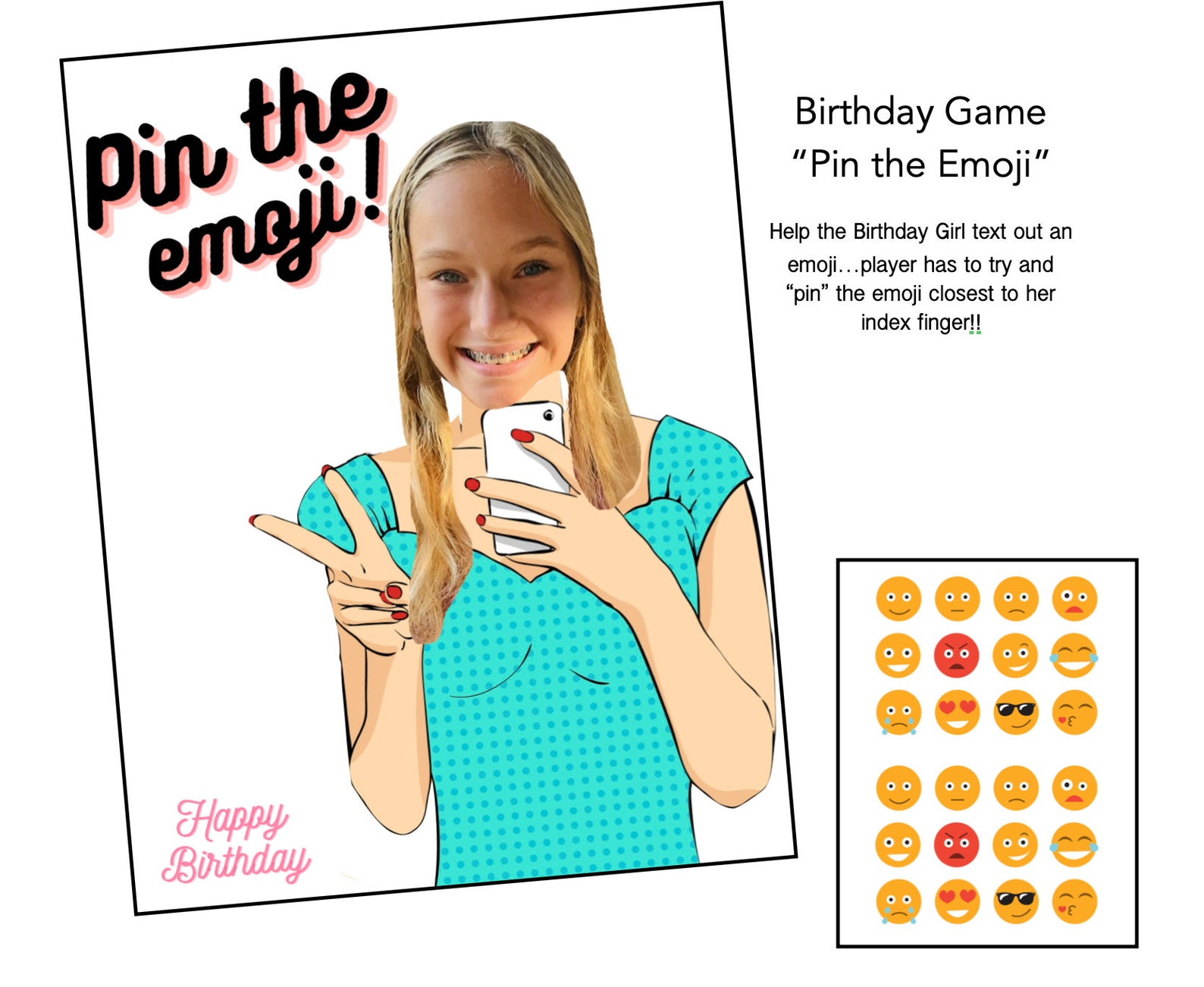 Pin the Emoji Birthday Party Game Custom With Your Picture - Etsy