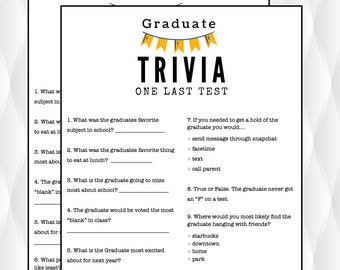 Graduation Party Game-Who knows the graduate the best! Graduation Trivia  | Printable Instant Download