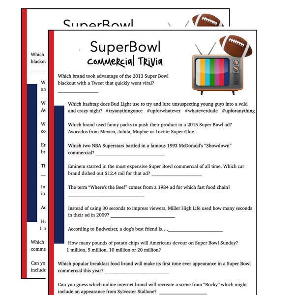 Super Bowl Commercial Games Etsy