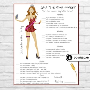 Bachelorette Party Game-Whats in your phoneInstant Download image 1