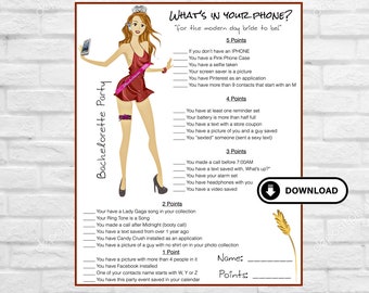 Bachelorette Party Game-Whats in your phone?-Instant Download