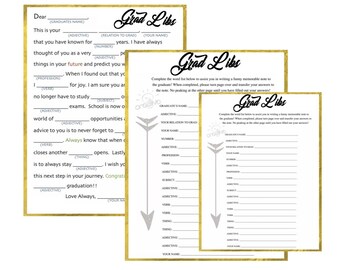 Abschluss Spiele | Mad Libs-Instant Download | Abschlussfeier-Ideen | Grad Libs