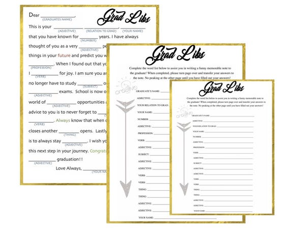 Graduation Games | Mad Libs-Instant Download | Graduation Party Ideas | Grad Libs