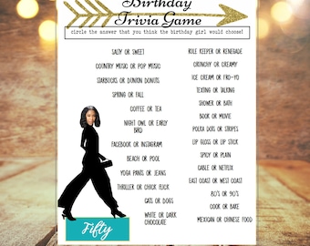 Custom with your picture -Birthday Party Game | Who Knows the Birthday Girl the Best | Digital Download- 50th Birthday - Would you rather?