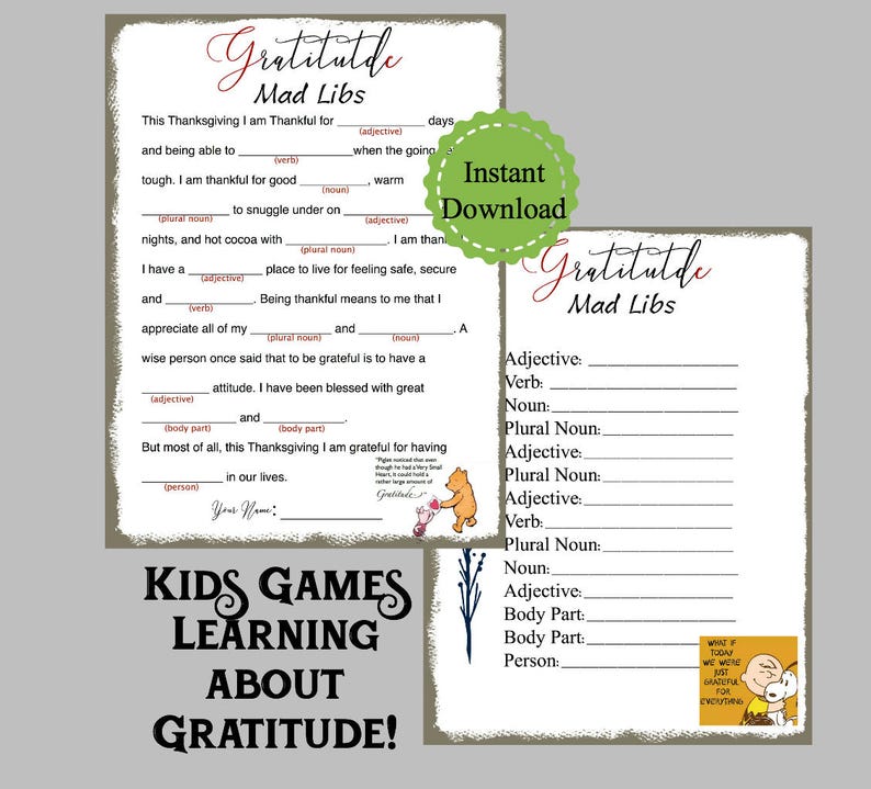 Gratitude Mad Libs Learning about being Thankful Instant - Etsy España