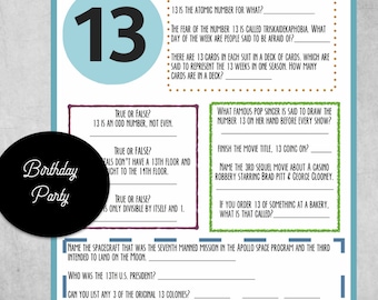 13th Birthday Trivia Game | Instant Download | Everything to do with the number 13!