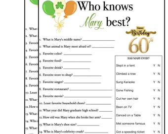 Who knows the Birthday Girl Best Game | 60th Birthday Party Printable | Custom Name Quiz | Fun Party Activity | Download