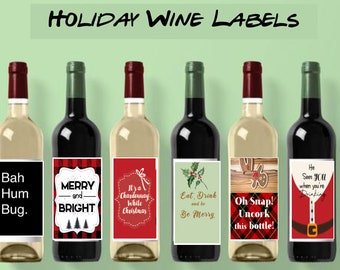 Holiday Wine Labels | Download | Printable Wine Labels | 6 Wine Labels for your upcoming holiday party .... Wine Labels Printable