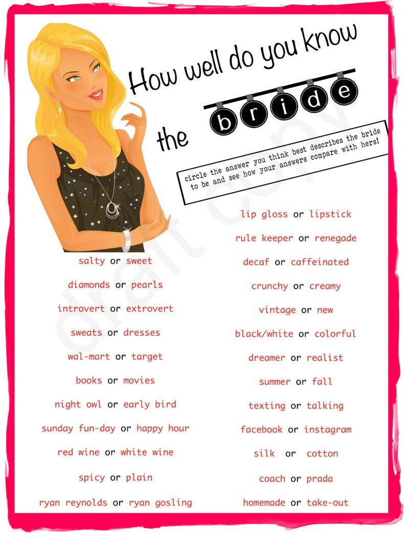 wedding shower game bachelorette party game how well do etsy