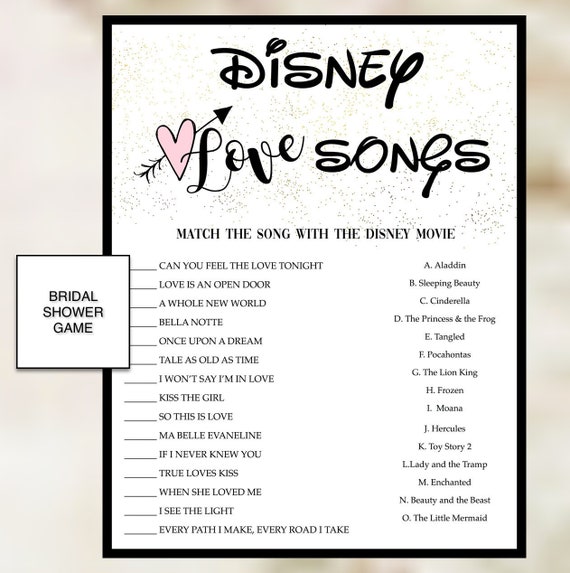 Disney Song Lyrics Matching Game Bridal Shower Game Disney Etsy