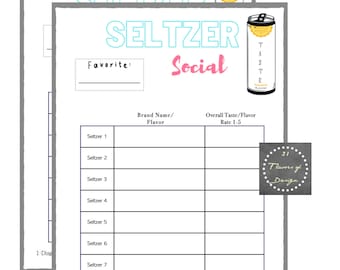 Tarjeta de puntuación de cata de bebidas con seltzer (DESCARGA INSTANTÁNEA) / Tarjetas de cata de amigos / Seltzer Social / Tarjetas de cata de bebidas