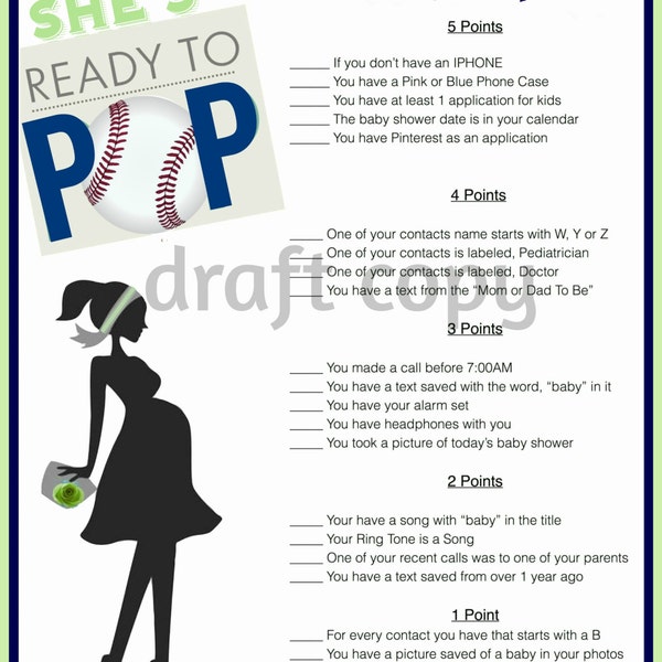 Baby Shower Game-Whats in your phone?- Ready to Pop