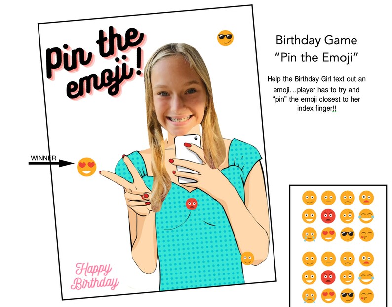Pin the Emoji Birthday Party Game Custom With Your Picture - Etsy