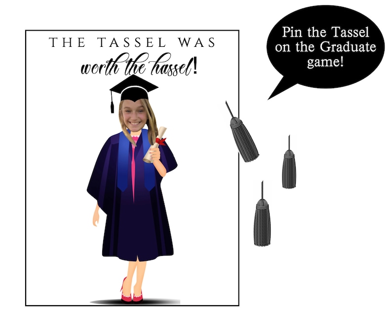 Pin the Tassel on the Graduate Graduation party Customized with your Graduate Pic, Tassel Print outs included image 1