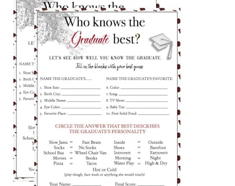 Party Game for Graduation Event Celebration | Highschool Gradation, 8th Grade Graduation | Who knows the Graduate the best | Custom Colors