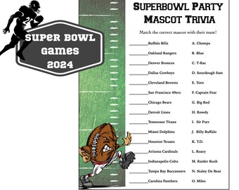 Jeu Party du Super Bowl | Jeu de Football Party | Devinez la mascotte du football | Télécharger le fichier imprimable Super Bowl