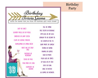 Girls Birthday Party Game | Who Knows the Birthday Girl the Best | Digital Download- 16TH birthday Party Game