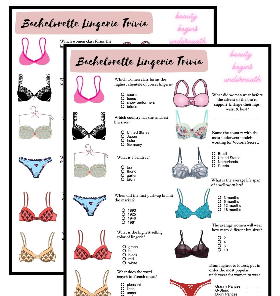 Bachelorette Party Who Know's Lingerie Trivia Instant - Etsy