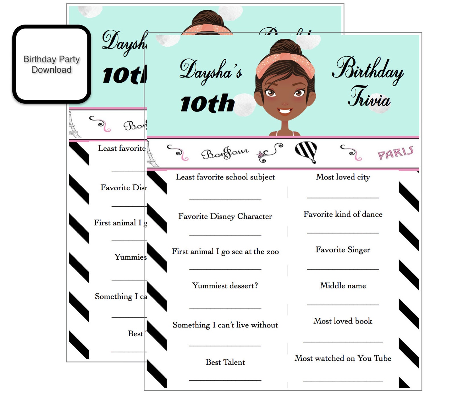 Tween Girls Birthday Party Game Who Knows the Birthday Girl Etsy