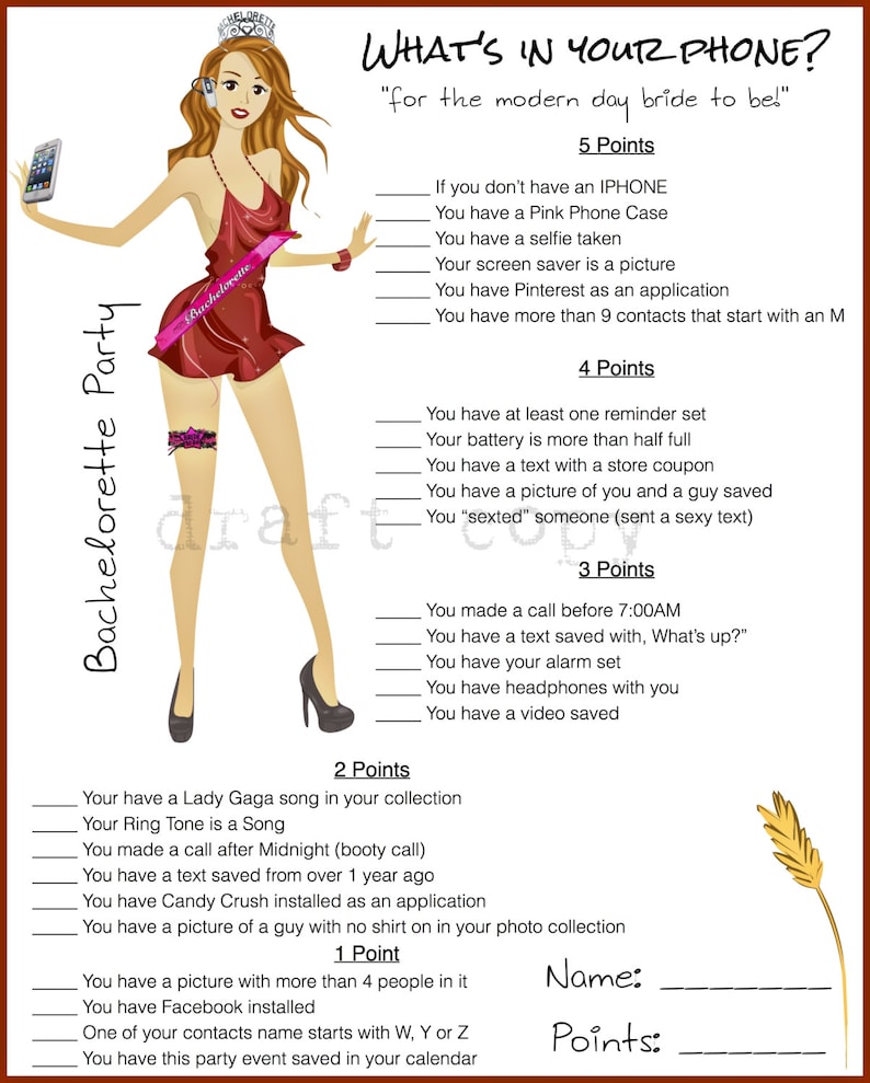 Bachelorette Party Game-Whats in your phoneInstant Download image 3