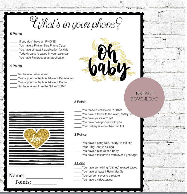 Baby Shower Game-whats in Your Phone Instant Download - Etsy