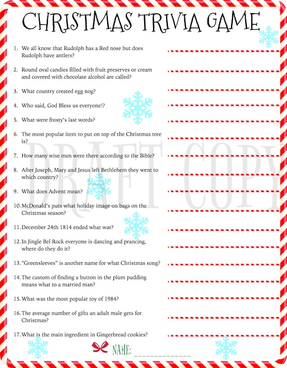 Christmas Trivia Game Instant Download | Etsy