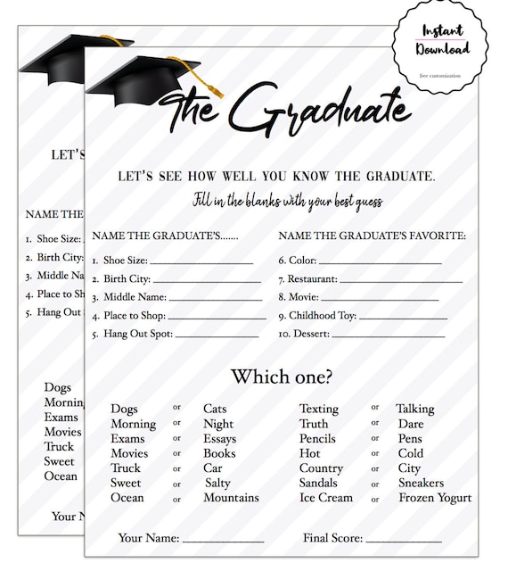 Graduation Party Game High School Gradation 8th Grade Etsy Graduation Party Game High School Gradation 8th Grade Etsy