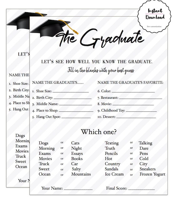 Graduation Party Game High School Gradation 8th Grade Etsy