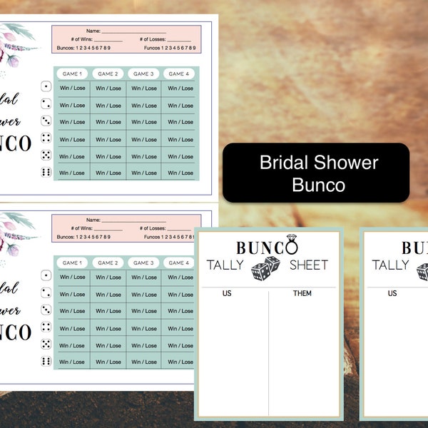 Bridal Shower Bunco Score Cards | Instant Download | Bridal Shower, Bachelorette Bunco Game | Bunco Game Download