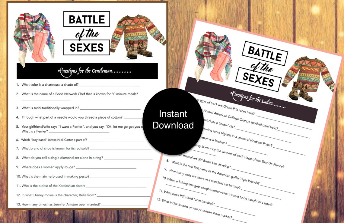 Battle of the Sexes-couple Shower Game-trivia-instant - Etsy
