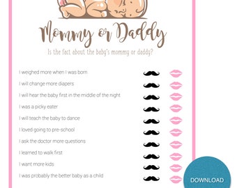 Baby Shower Spiel-Mama oder Papa Trivia Download Instant