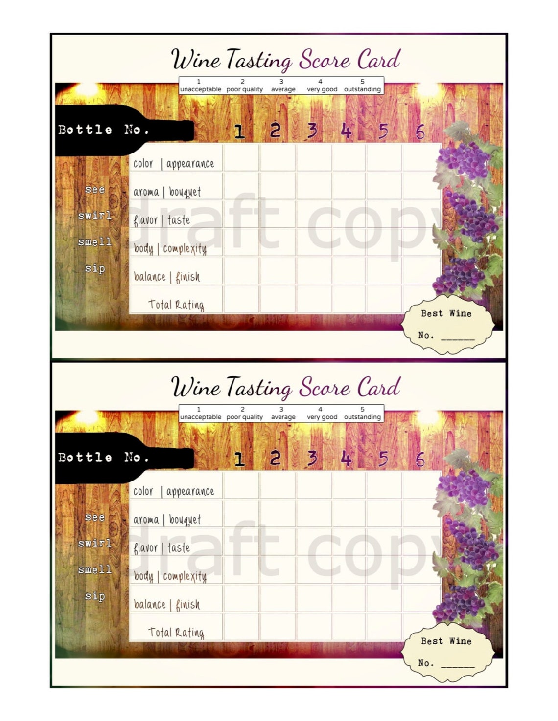 Wine Tasting Scorecard - Etsy