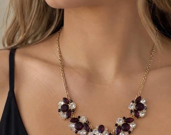 Charter Club Gold-Tone Necklace with Deep Garnet and Clear Crystal Clusters