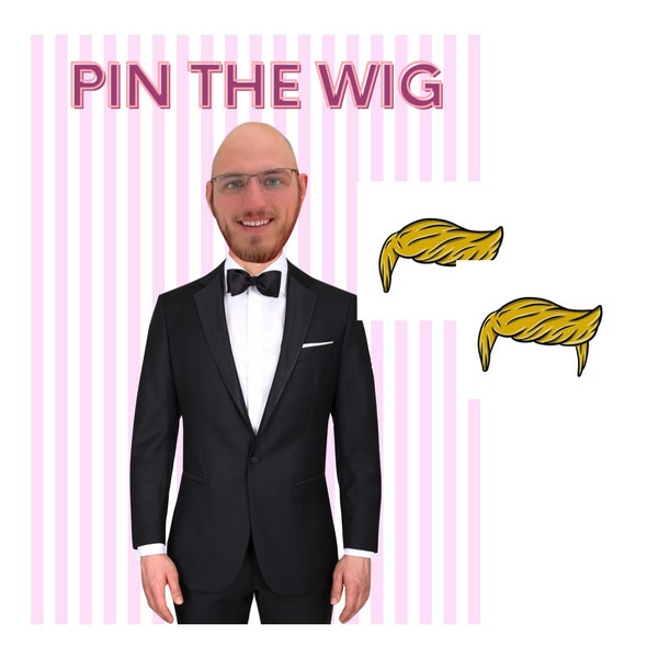 Pin the WIG on the Groom - Bridal Shower Game \ Bachelorette Party Game - Customized with your Grooms Pic, wig clipart Included