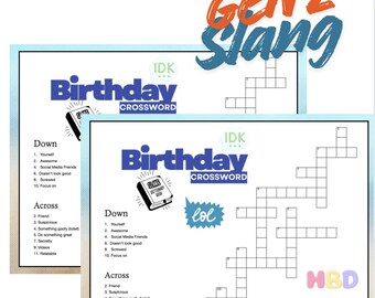 Birthday Crossword puzzle for Teen- Download- Its giving birthday vibes