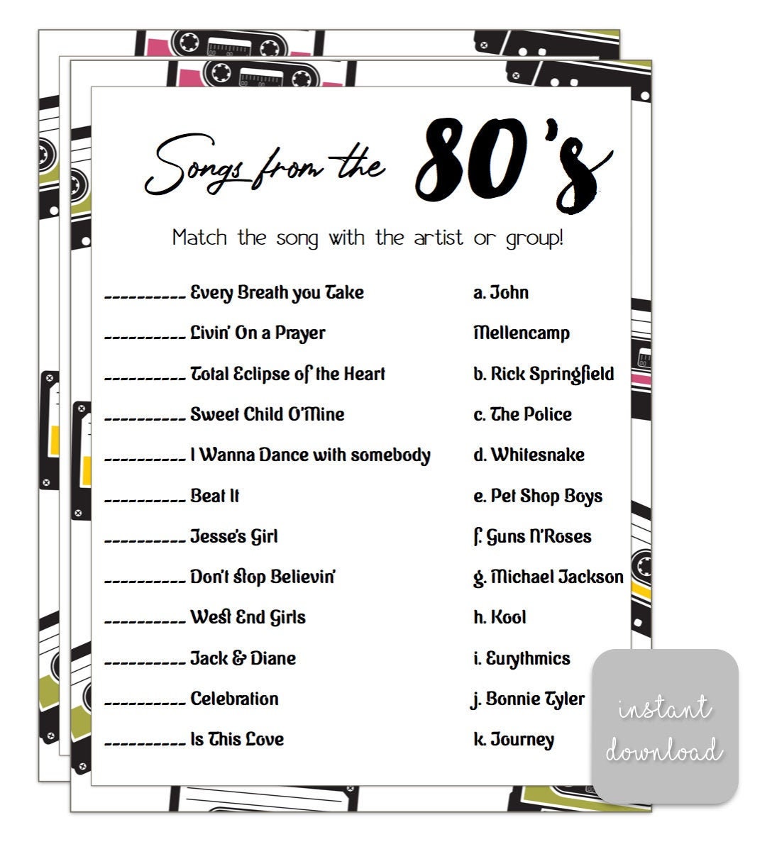 Printable 40th Birthday Party Game Class Reunion Game Guess | Etsy
