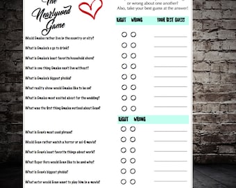 The NearlyWed Game- ENGAGEMENT PARTY- Not so much newlyweds but nearlyweds- Trivia Game -Rehearsal Dinner Game- Wedding Shower Printable