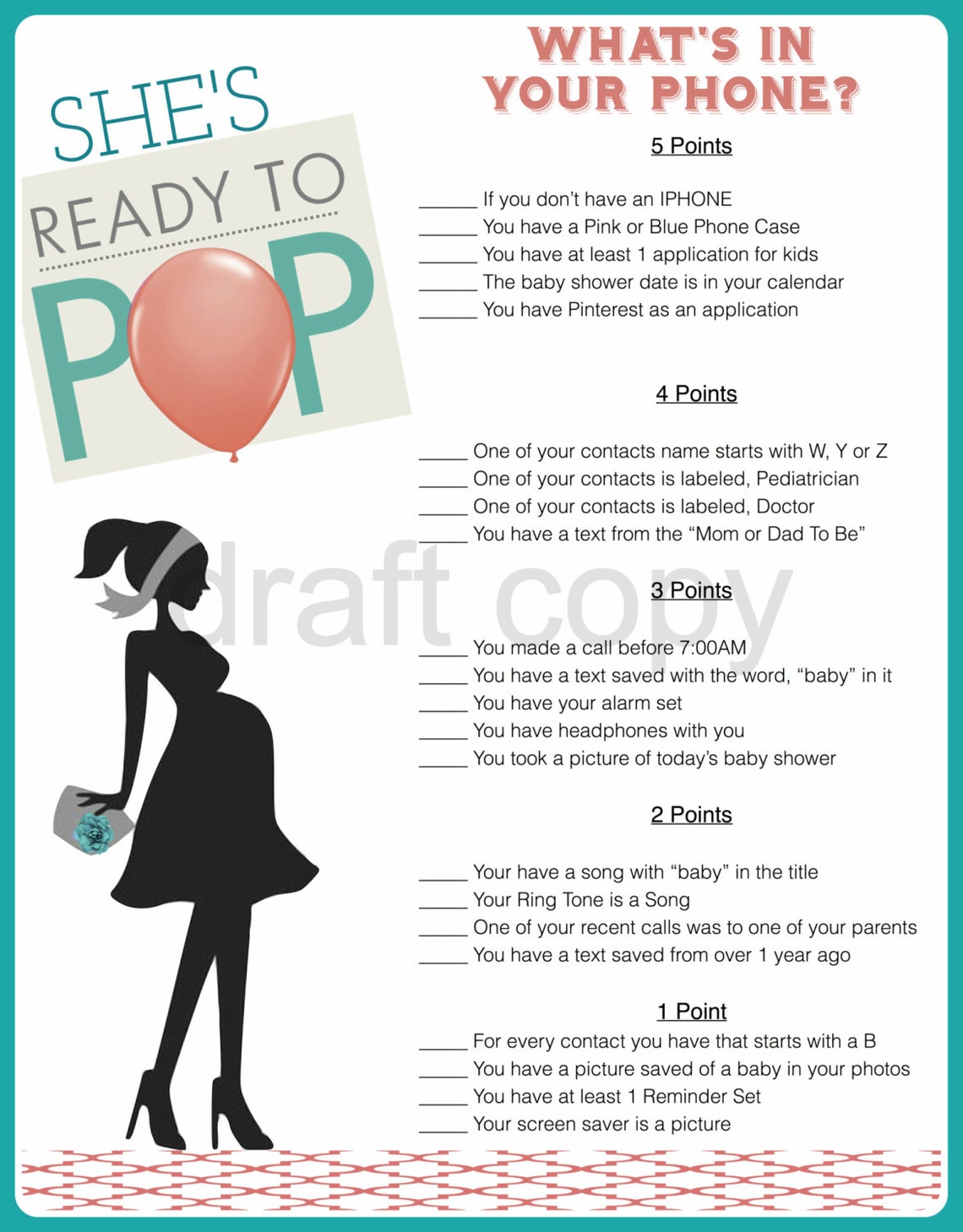 Baby Shower Gamewhats in Your Phone Ready to Pop Etsy