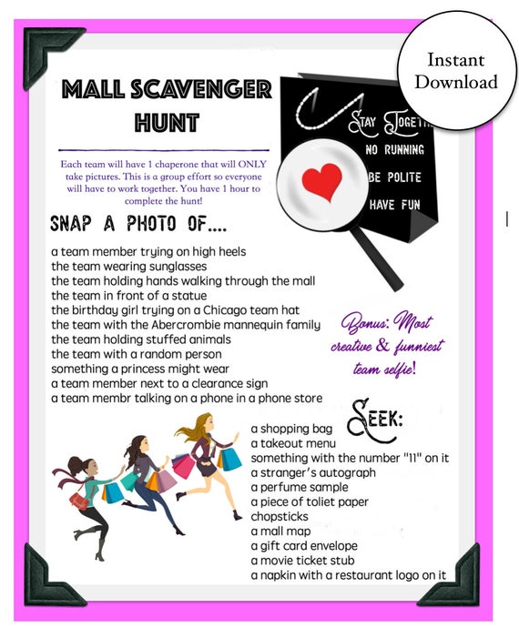 Mall Scavenger Hunt Game Instant Download Etsy