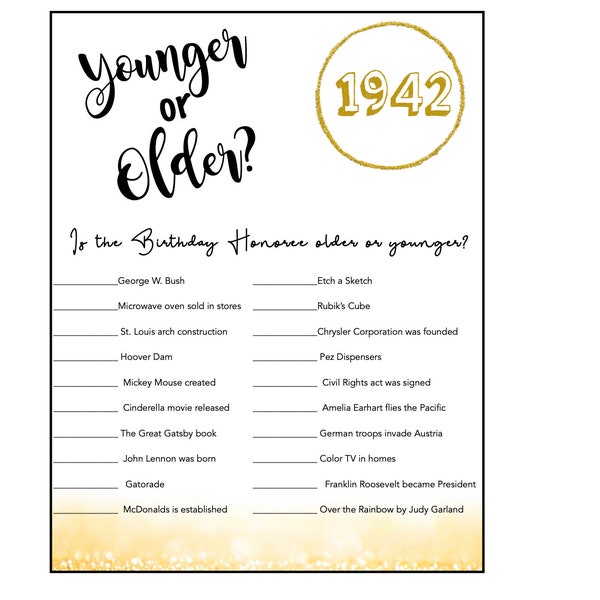 Younger Older Game 1942 - Etsy