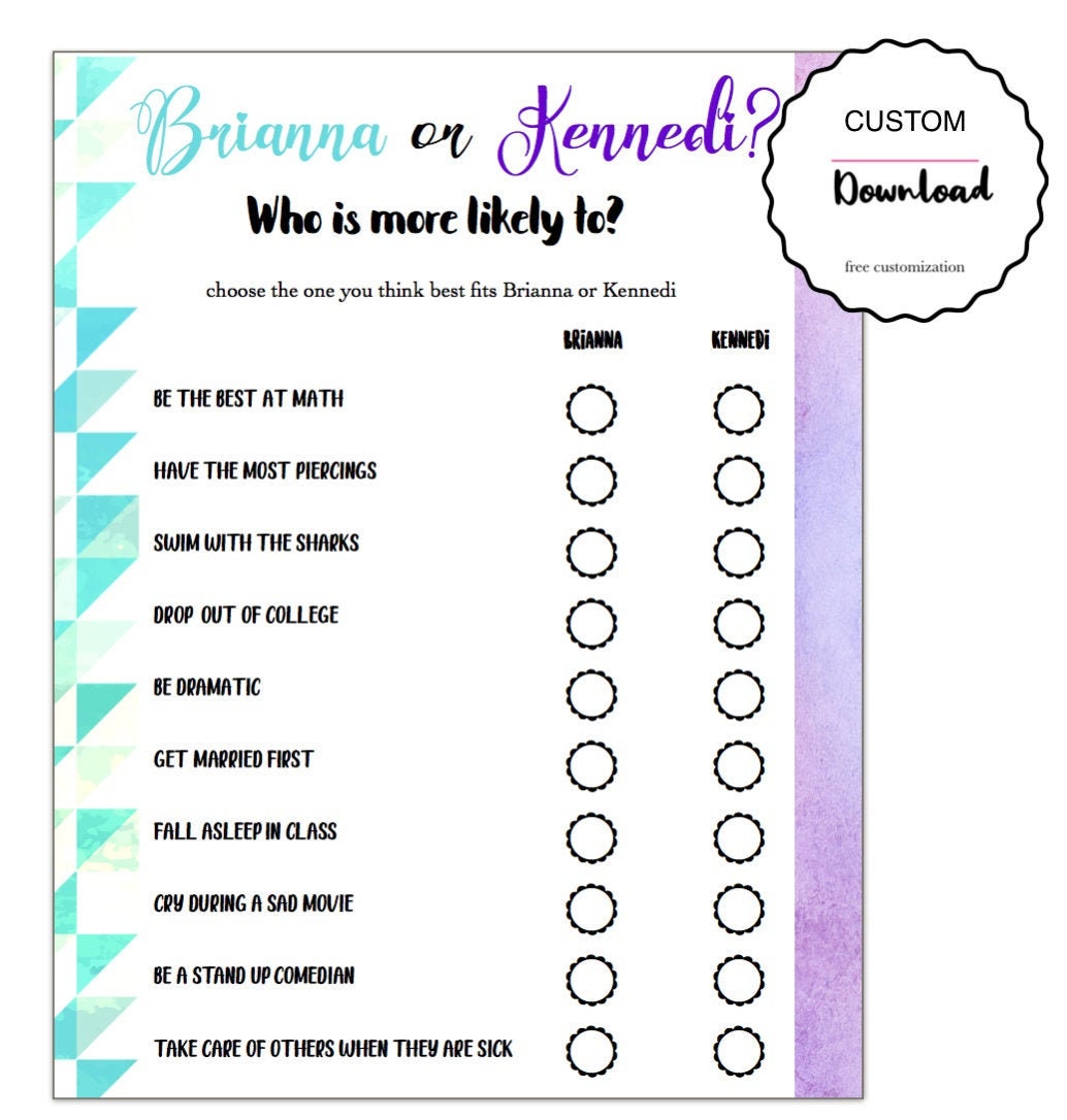 Twin Birthday Trivia You Choose Design Questions We Make Etsy