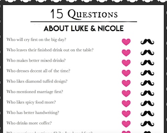 Bride & Groom Trivia | Wedding Shower Game | Bachelorette Party Game | 15 Questions | Instant Download
